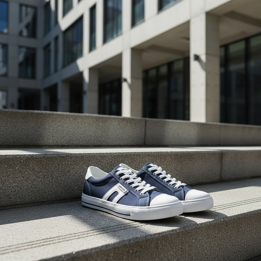 Novus Navy Canvas Sneakers on urban concrete steps
